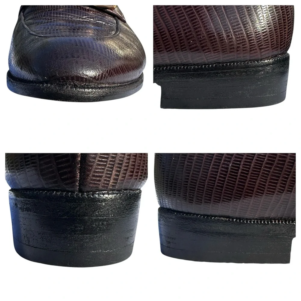 Robert Clergerie Brown Loafers Faux Lizard Skin Embossed Leather 6 1/2 M Vintage